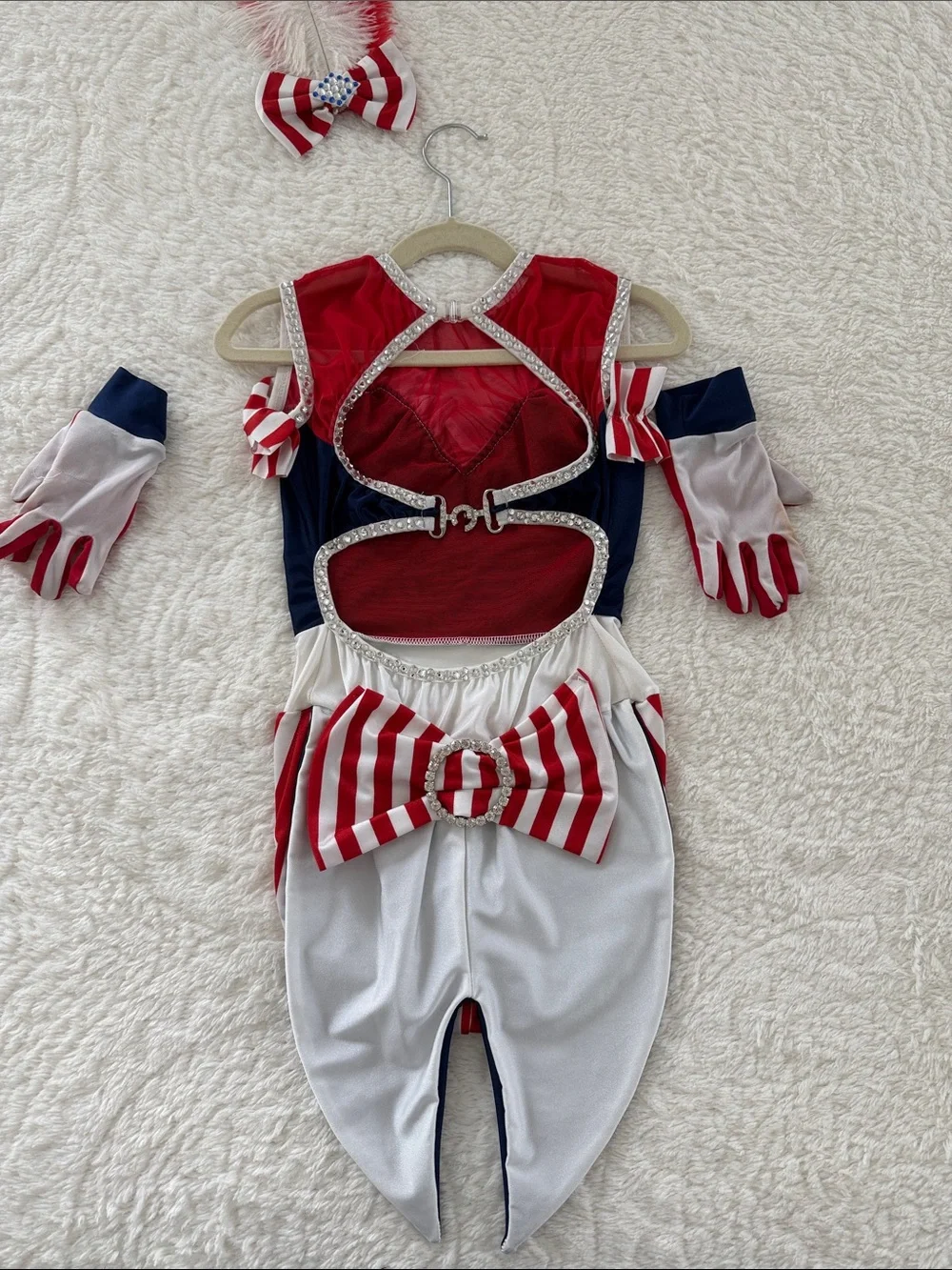 Kids Patriotic Red, White & Blue Dance Costume with Feather Headpiece